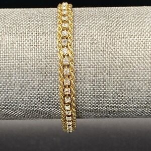Yechang Gold Tone Bracelet Vintage Tennis Gold Clear Rhinestone 7"